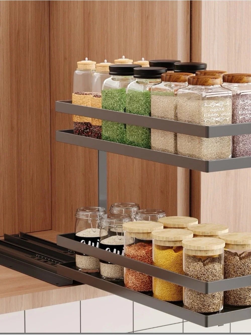 Modern Black Pull-Out Kitchen Pantry Organizer Shelf